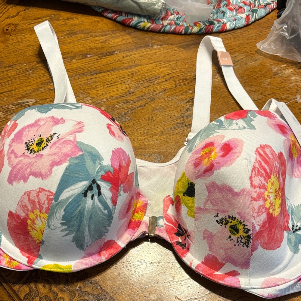 Lane Bryant Floral Print Bra - Pink and White